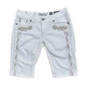 Vintage y2k Miss Me White Bedazzled & Embellished Capri Style Denim Shorts